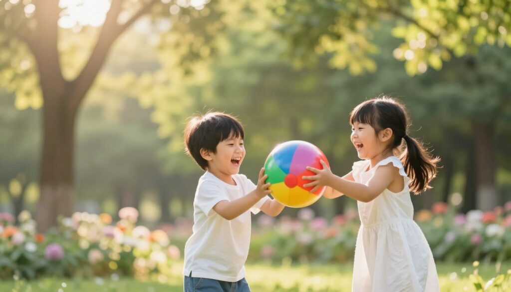 A heartwarming family photography session featuring children playing in a sunlit park. In the foreground, two young children, a boy and a girl, are joyfully interacting with a colorful ball, their laughter captured in a moment of pure joy. The middle ground reveals a gently blurred background of green trees and soft flowers, creating a dreamy bokeh effect. The warm sunlight filters through the leaves, casting a soft glow on the scene. The composition is shot at a low angle to emphasize the children's expressions while maintaining an overall sense of family intimacy. The mood is playful and vibrant, showcasing the importance of choosing the right lens for family portraits, particularly in outdoor settings. A heartwarming family photography session featuring children playing in a sunlit park. In the foreground, two young children, a boy and a girl, are joyfully interacting with a colorful ball, their laughter captured in a moment of pure joy. The middle ground reveals a gently blurred background of green trees and soft flowers, creating a dreamy bokeh effect. The warm sunlight filters through the leaves, casting a soft glow on the scene. The composition is shot at a low angle to emphasize the children's expressions while maintaining an overall sense of family intimacy. The mood is playful and vibrant, showcasing the importance of choosing the right lens for family portraits, particularly in outdoor settings.